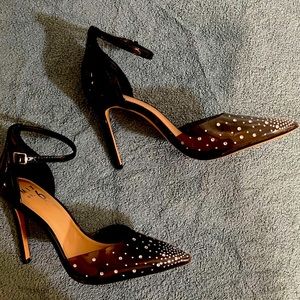 Mix no. 6 stiletto hells with sparkly studs on a clear toe - Black and clear